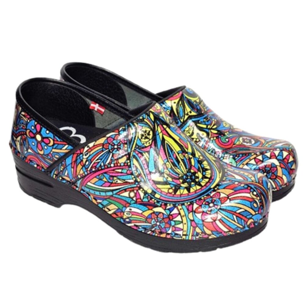 Sanita Womens Carnaval Multicolor EU 38, US 7 Slip On Professional Clog Shoes